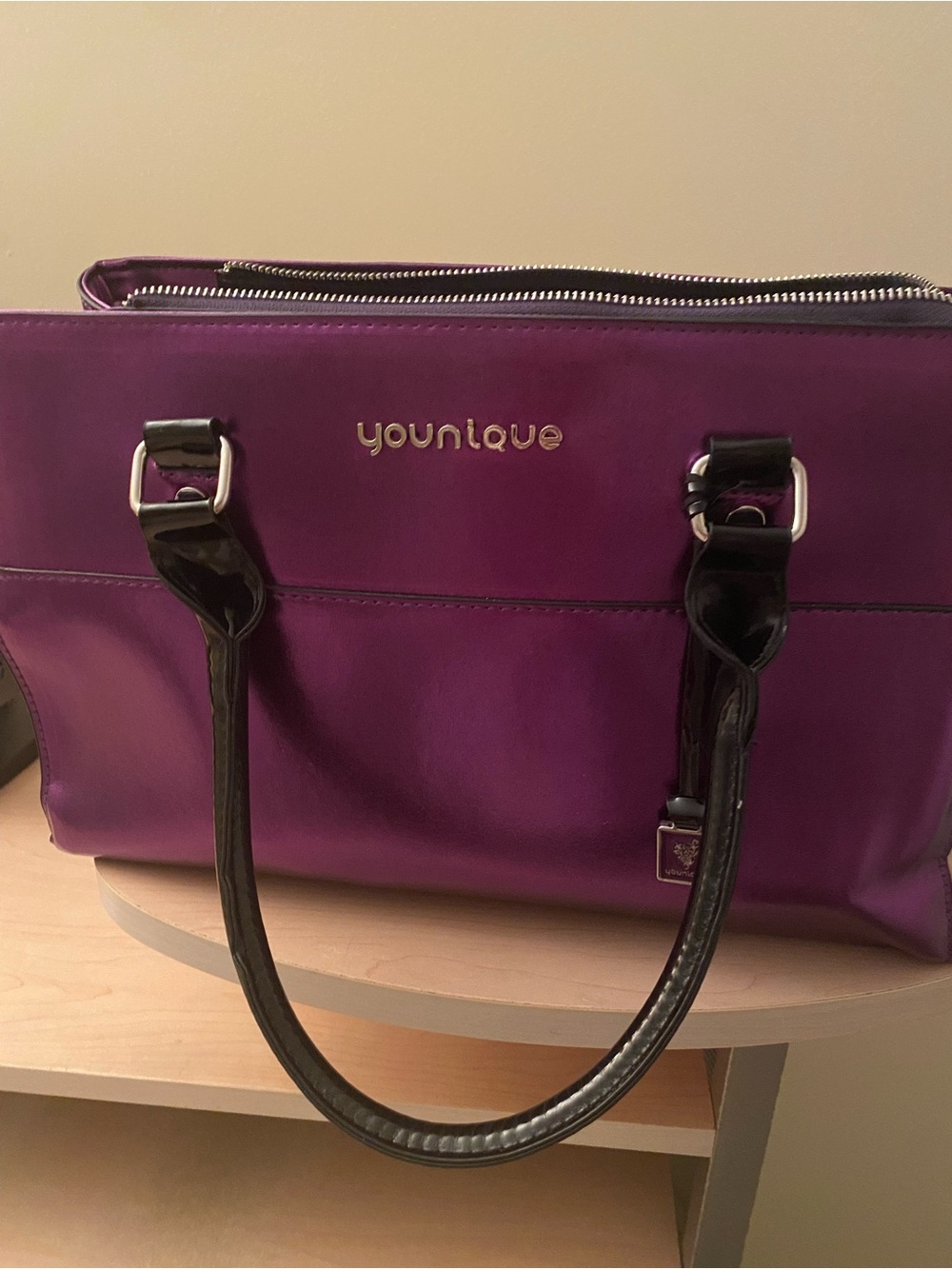 Younique Purple Tote with Black Patent Handles